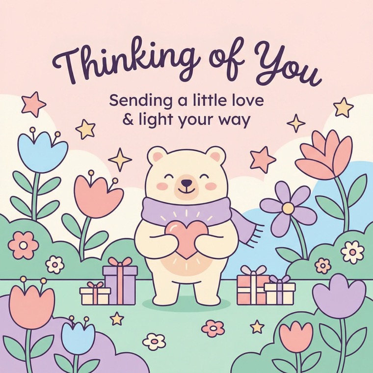 Thinking of You greeting card with a bear holding a heart